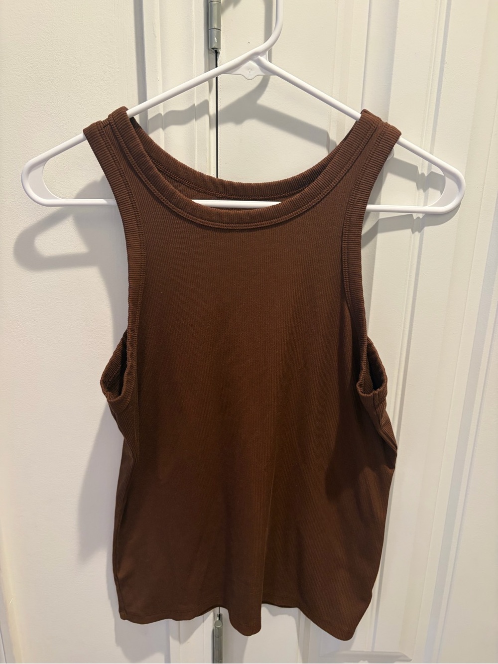 No Boundaries Brown Ribbed Scoop Tank Top